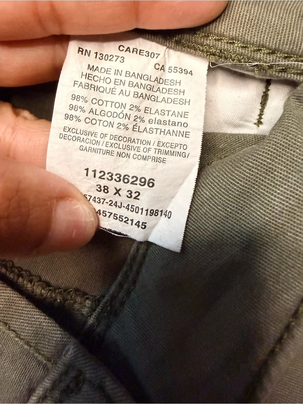 WRANGLER Cargo Khaki Relaxed Fit Straight Leg Utility Green Mens Pants Sz 38X32